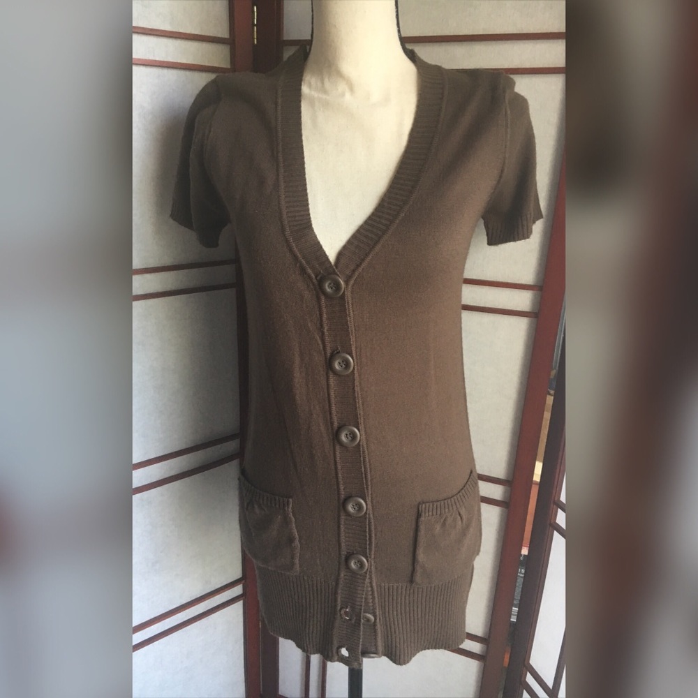 SMALL Xhilaration Short Sleeve Long Brown Cardigan - Picture 1 of 6